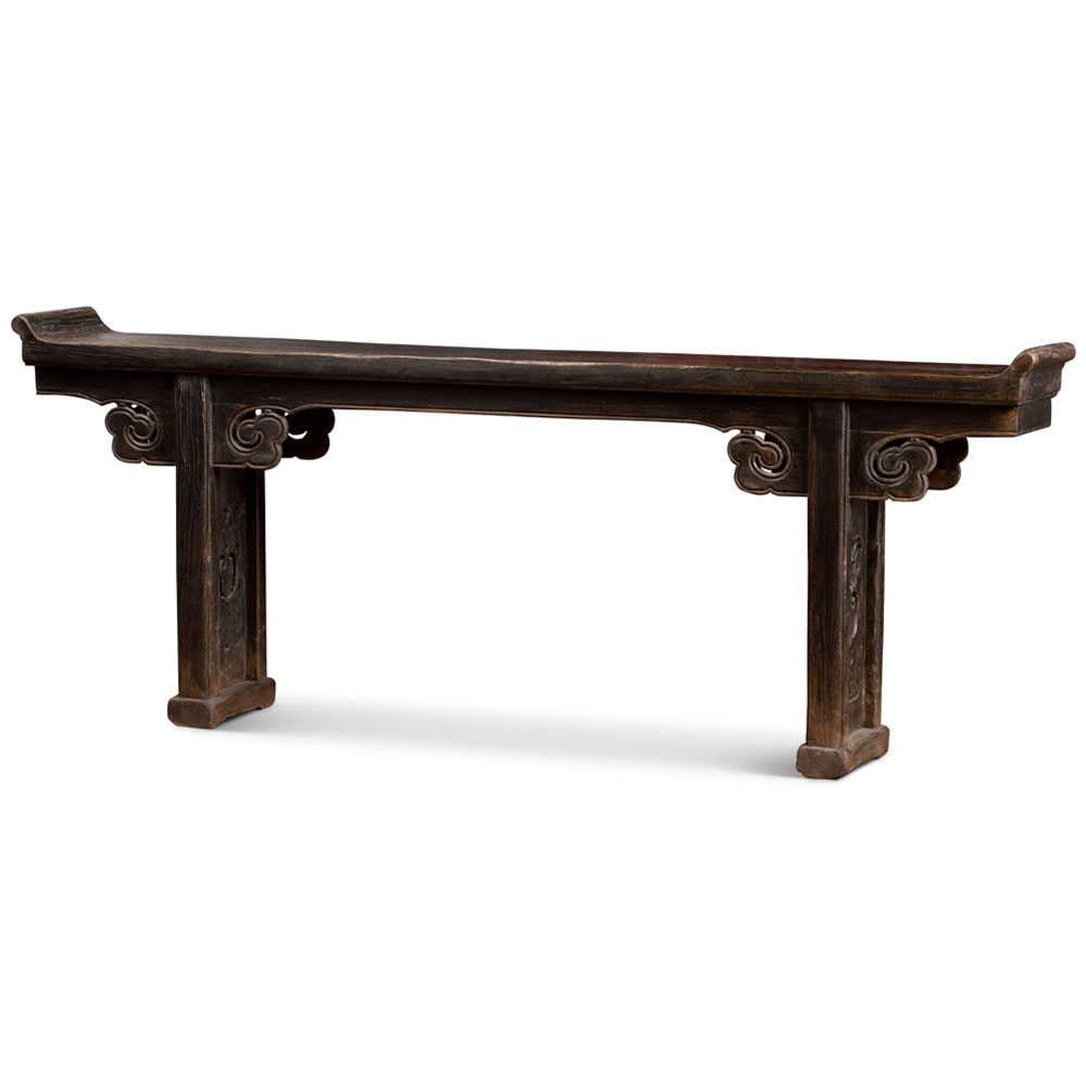 Distressed Grand Vintage Elmwood Gan Su Imperial Chinese Altar Console Table