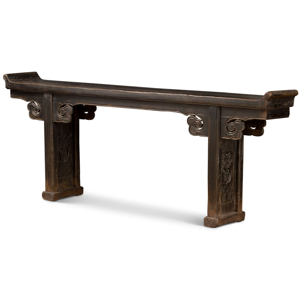 Distressed Grand Vintage Elmwood Gan Su Imperial Chinese Altar Console Table