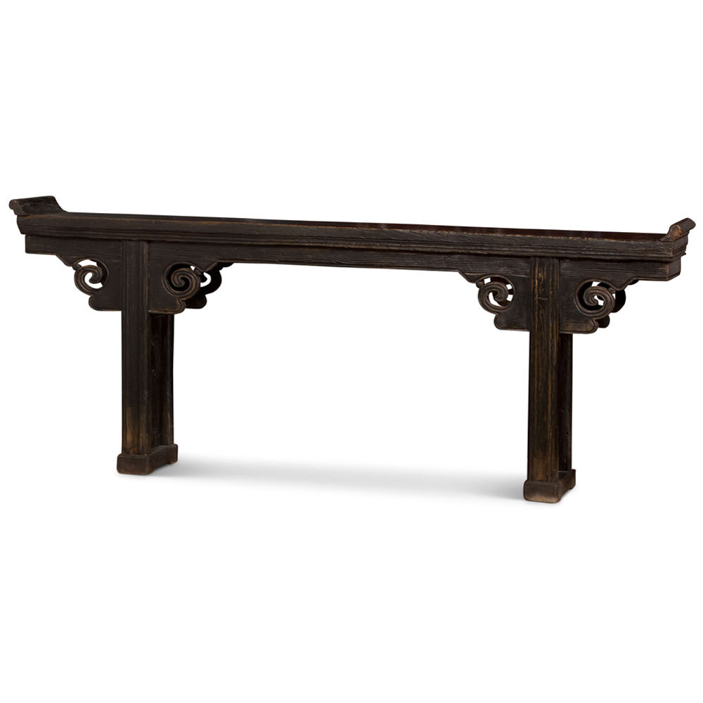 Distressed Grand Vintage Elmwood Shan Xi Imperial Chinese Altar Console Table