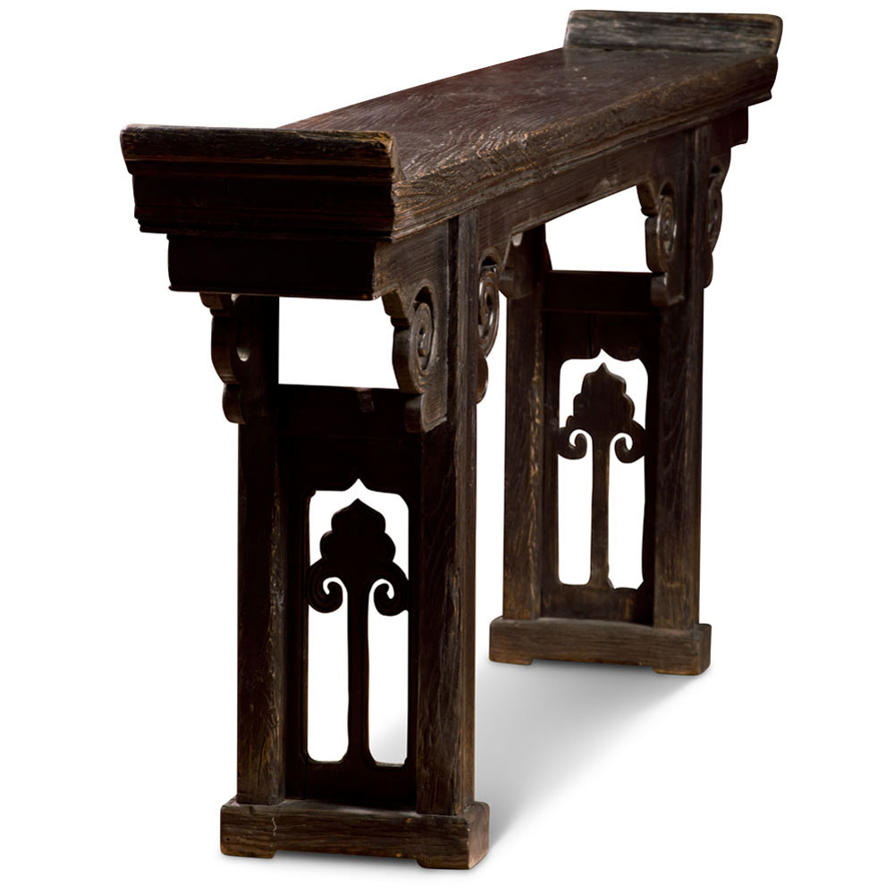 Distressed Grand Vintage Elmwood Shan Xi Imperial Chinese Altar Console Table