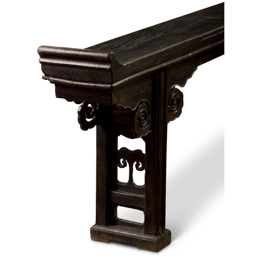 Distressed Grand Vintage Elmwood Peking Imperial Chinese Altar Console Table