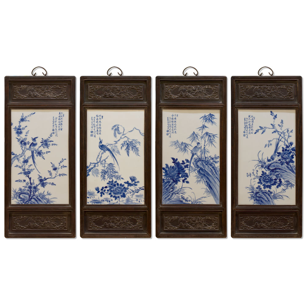 Blue and White Porcelain Four Season Chinese Wall Plaque Set