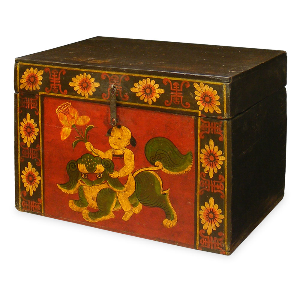 Hand-Painted Tibetan Elmwood Treasure Box