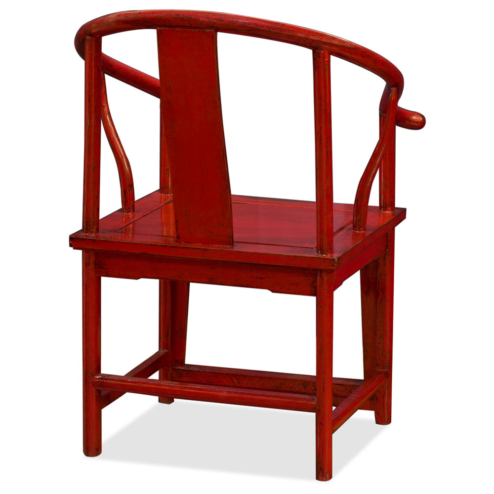 Distressed Red Elmwood Chinese Ming Arm Chair
