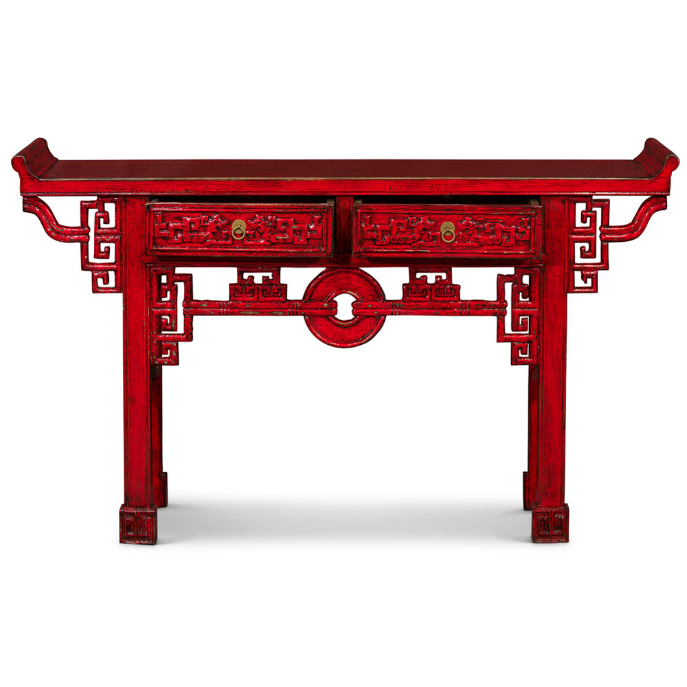 Distressed Red Elmwood Chinese Shan-Xi Altar Table