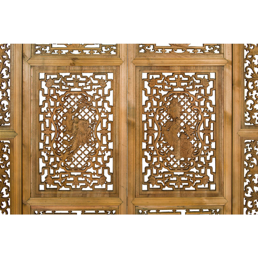 Cedar wood Lattice Window Shutter with People Asian Wall Plaque