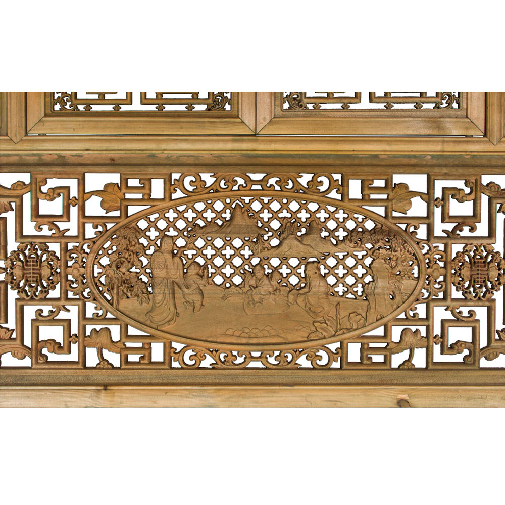 Cedar wood Lattice Window Shutter with People Asian Wall Plaque