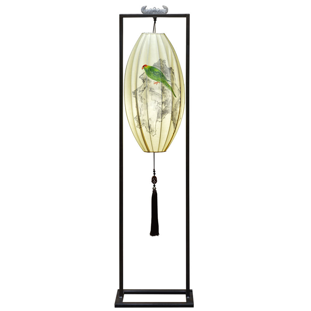 Hanging Chinese Palace Floor Lantern with Pheasant Bird Shade