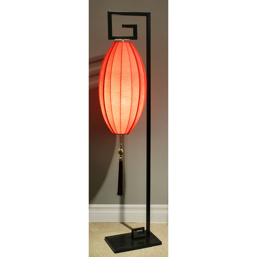 Hanging Chinese Palace Floor Lantern with Red Shade