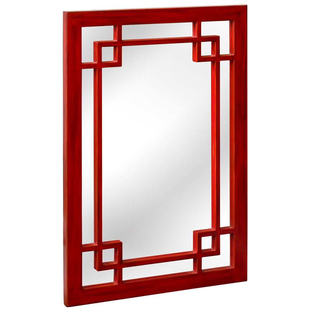 Red Elmwood Window Panel Asian Mirror