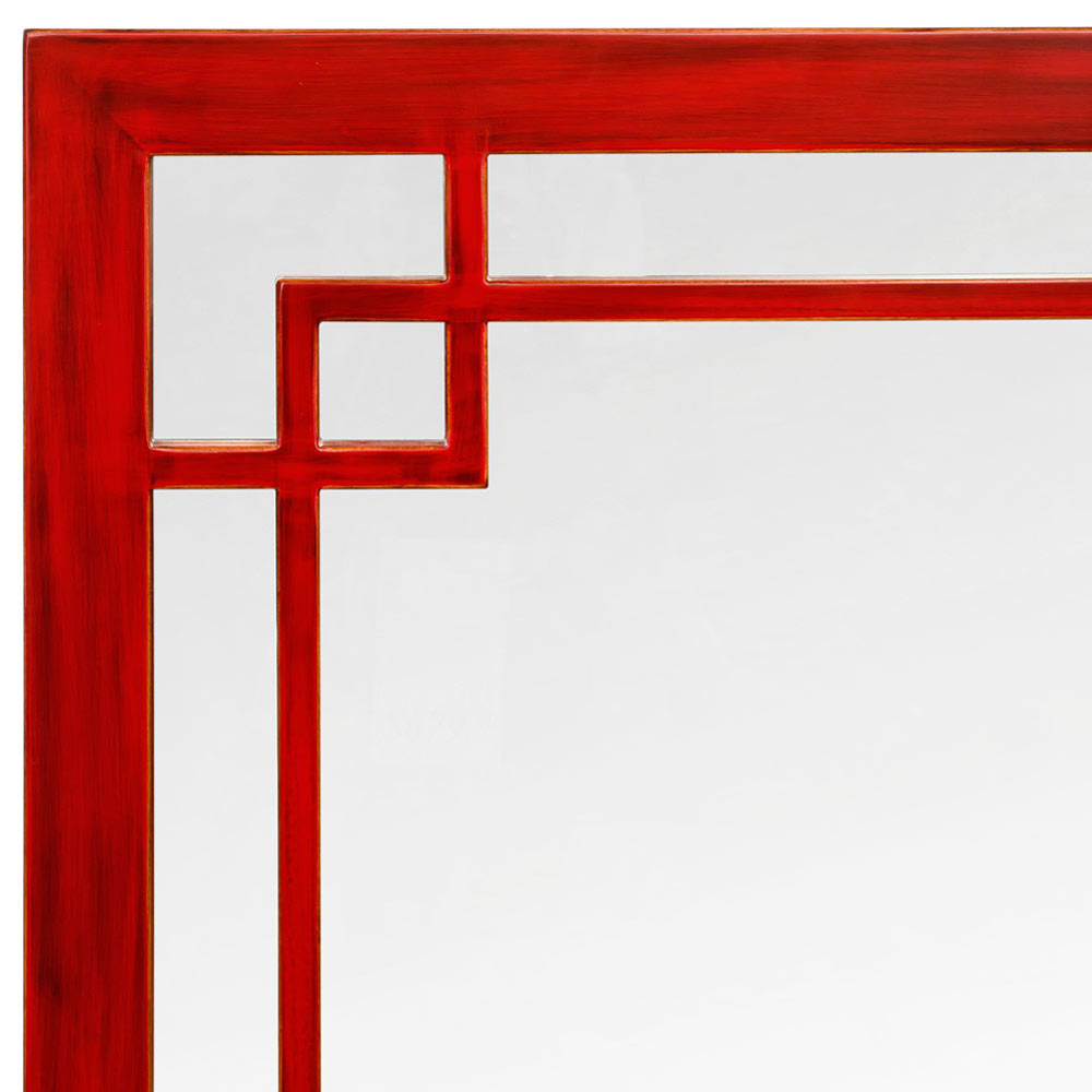 Red Elmwood Window Panel Asian Mirror