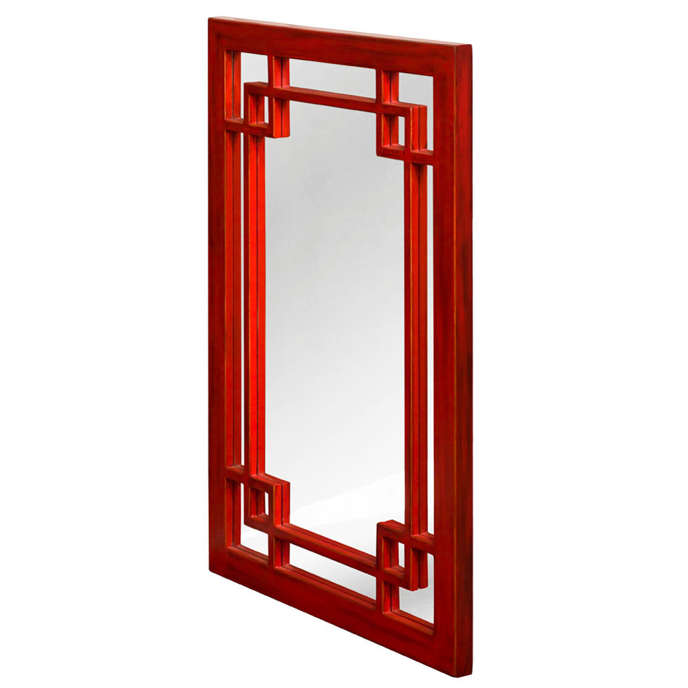 Red Elmwood Window Panel Asian Mirror