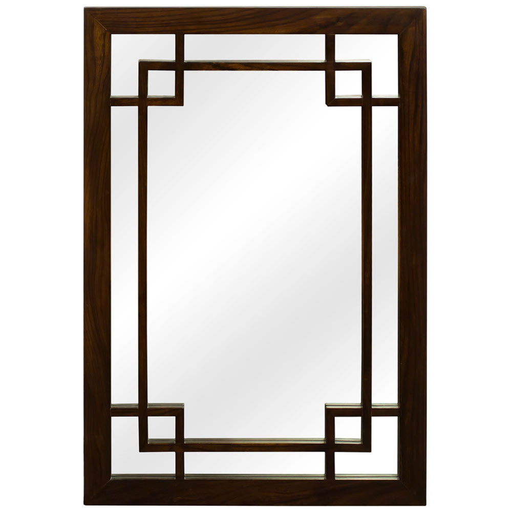 Espresso Elmwood Window Panel Asian Mirror