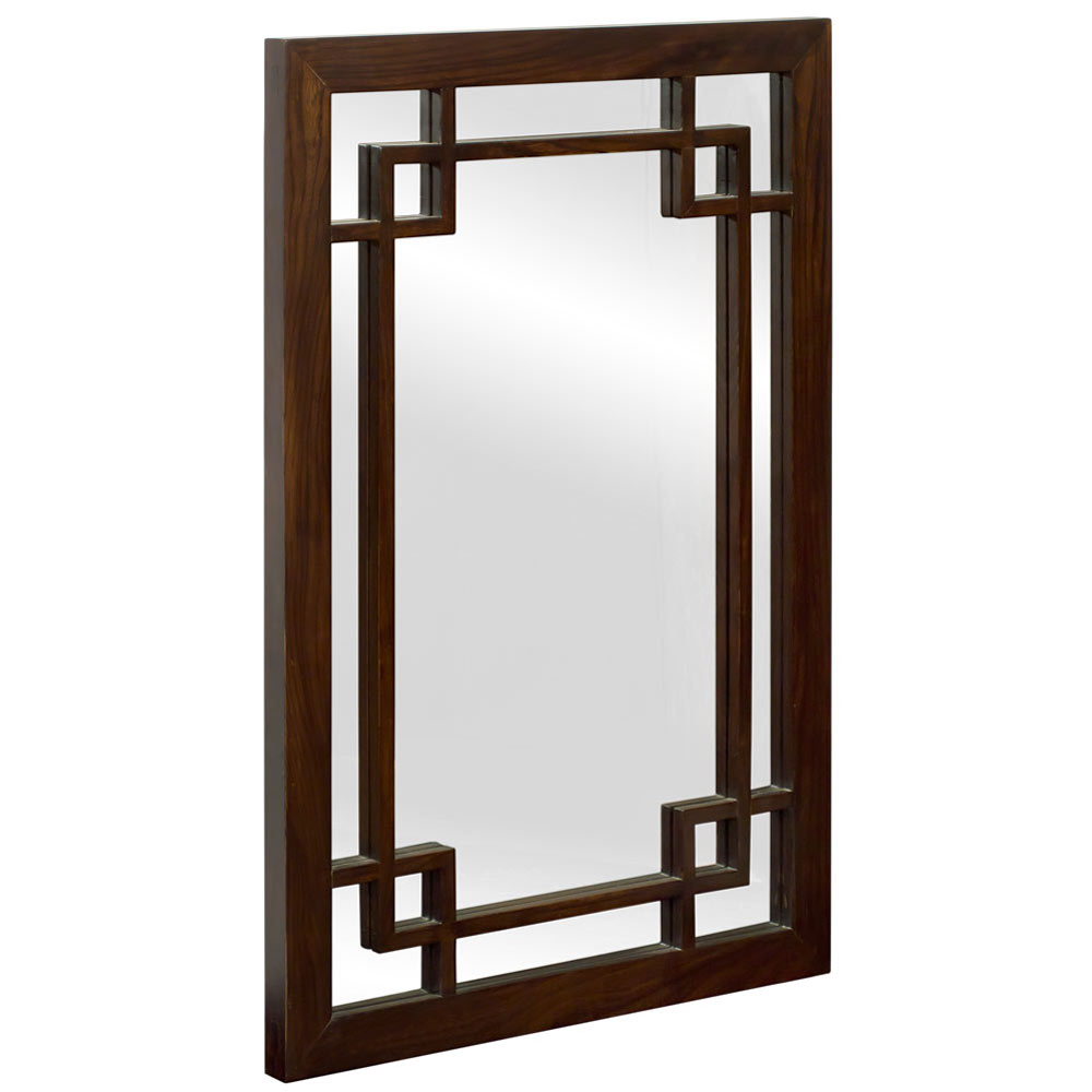 Espresso Elmwood Window Panel Asian Mirror