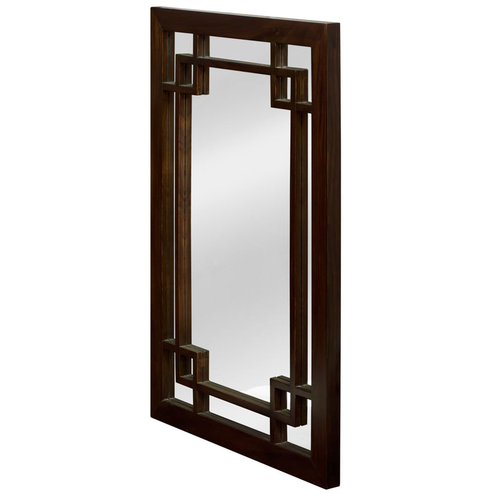 Espresso Elmwood Window Panel Asian Mirror