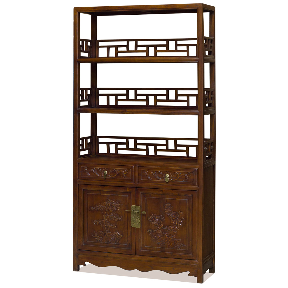 Vintage Elmwood Qing Bookcase
