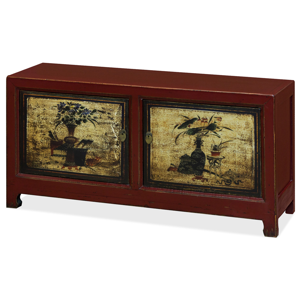 Hand-Painted Elmwood Tibetan Cabinet