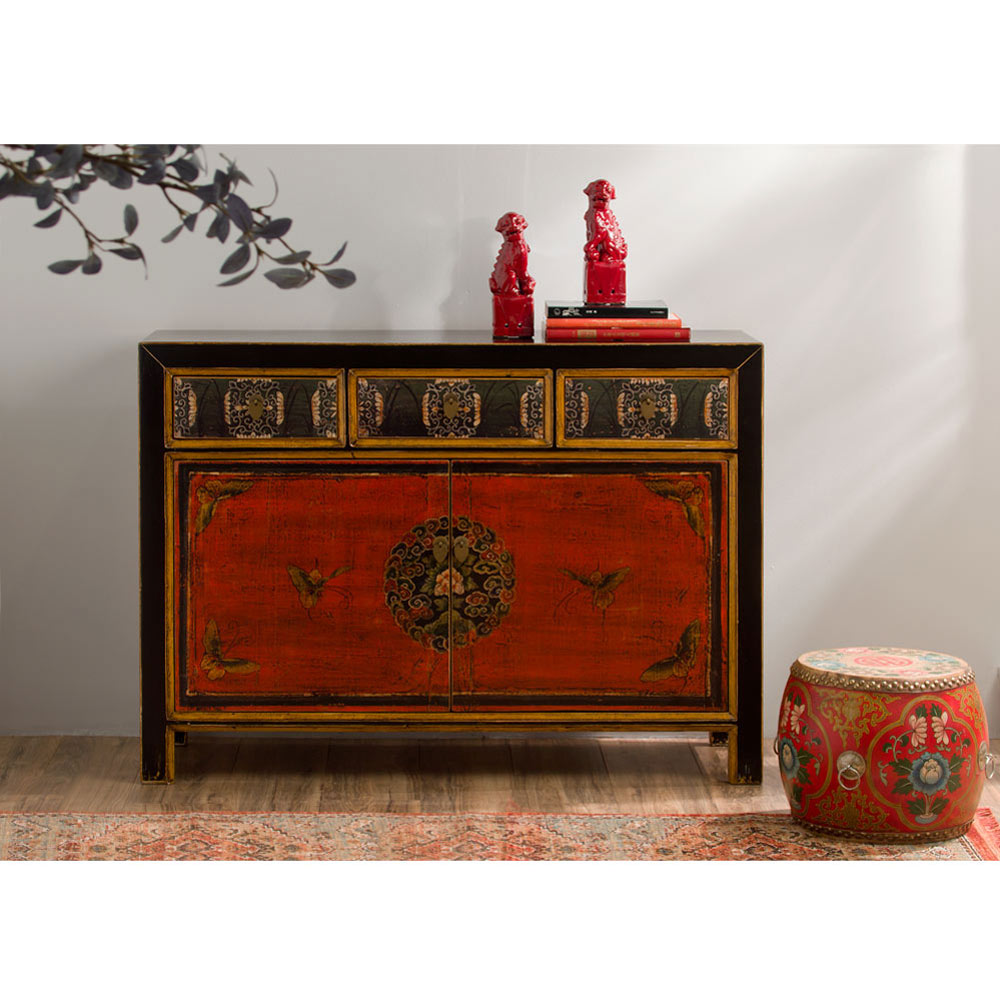 15in Tibetan Ceremonial Drum with Hand Painted Floral Art