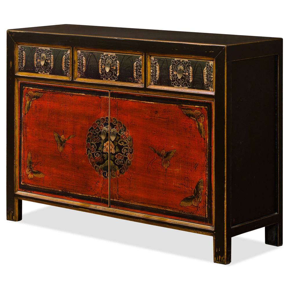 Elmwood Tibetan Masay Butterfly Motif  Cabinet