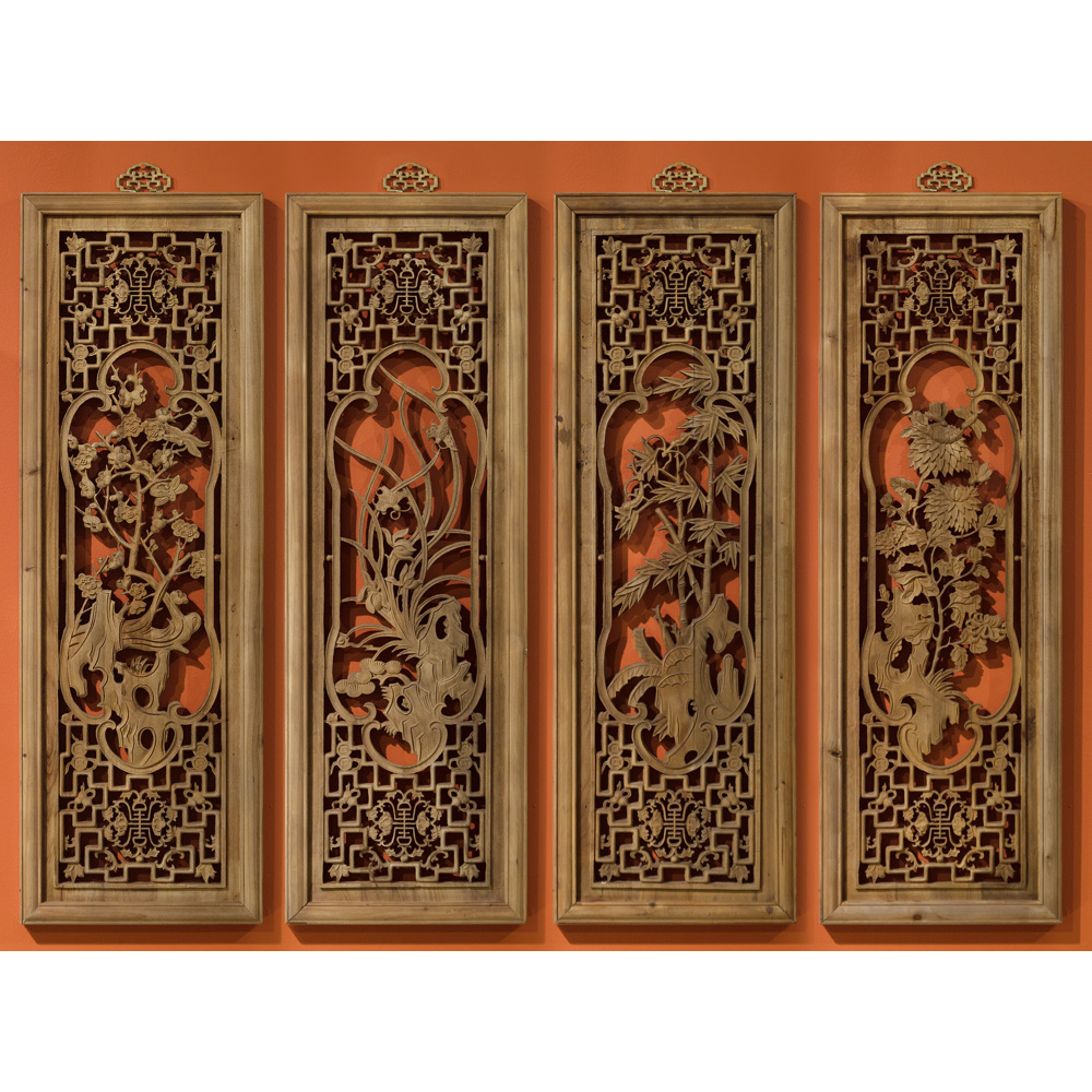 Hand Carved Cedarwood Window Panels (Set of Four)