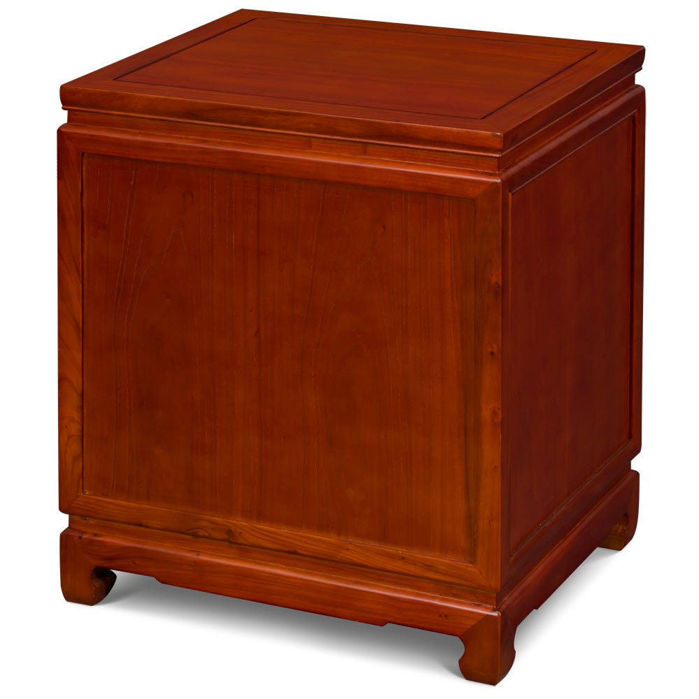 Natural Finish Elmwood Chinese Longevity Design Nightstand