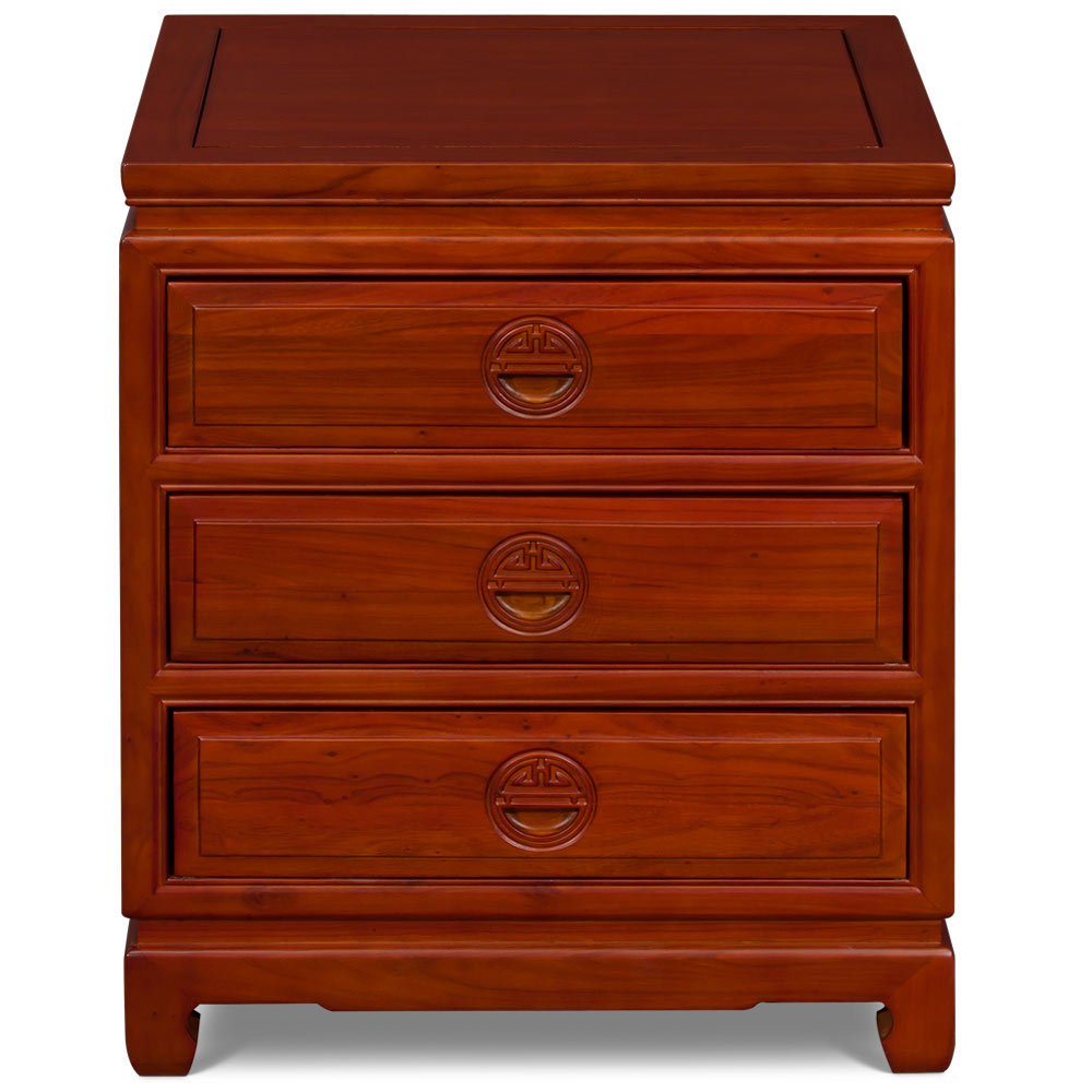 Natural Finish Elmwood Chinese Longevity Design Nightstand