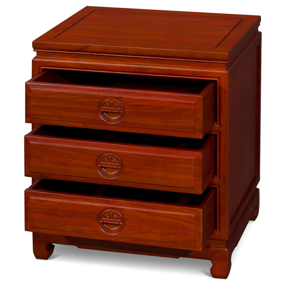 Natural Finish Elmwood Chinese Longevity Design Nightstand