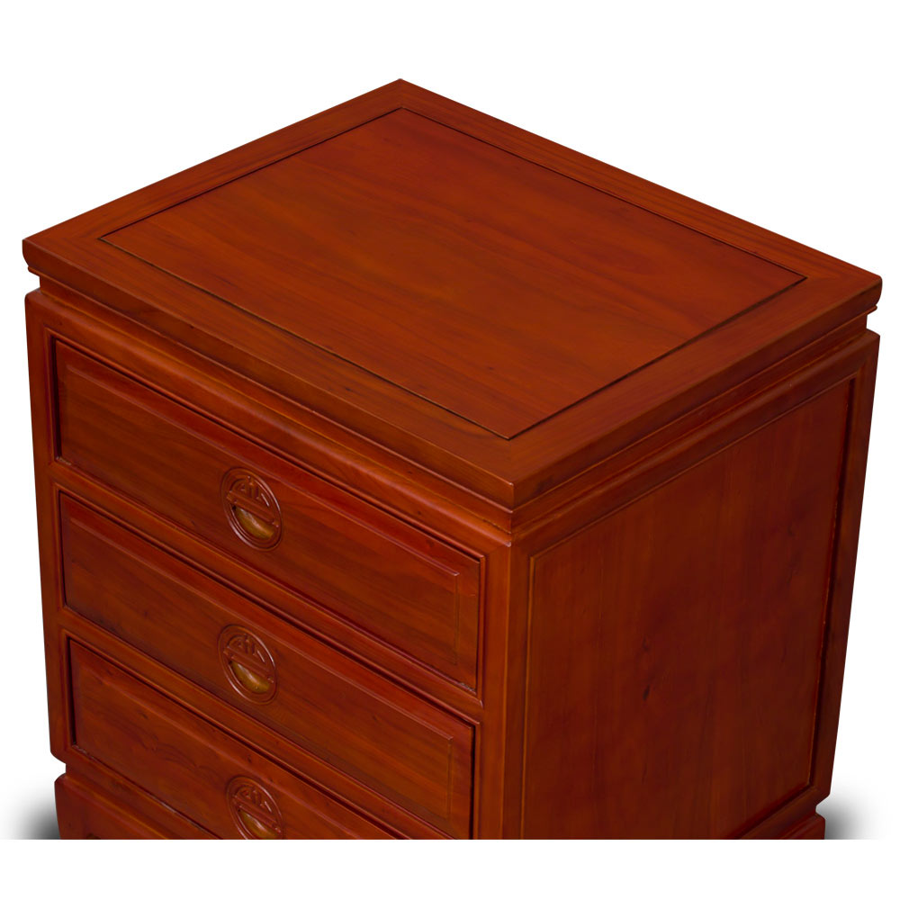 Natural Finish Elmwood Chinese Longevity Design Nightstand