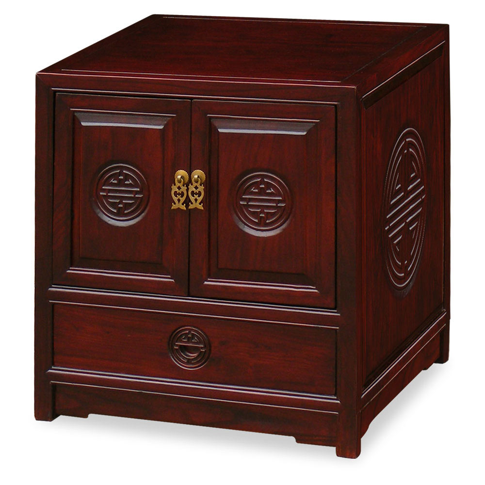 Dark Cherry Elmwood Chinese Longevity Motif Petite Cabinet