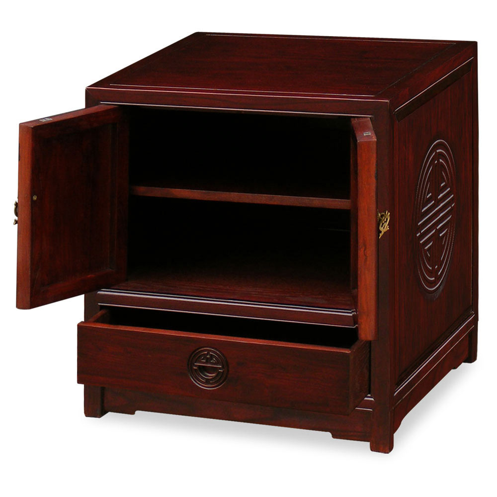 Dark Cherry Elmwood Chinese Longevity Motif Petite Cabinet