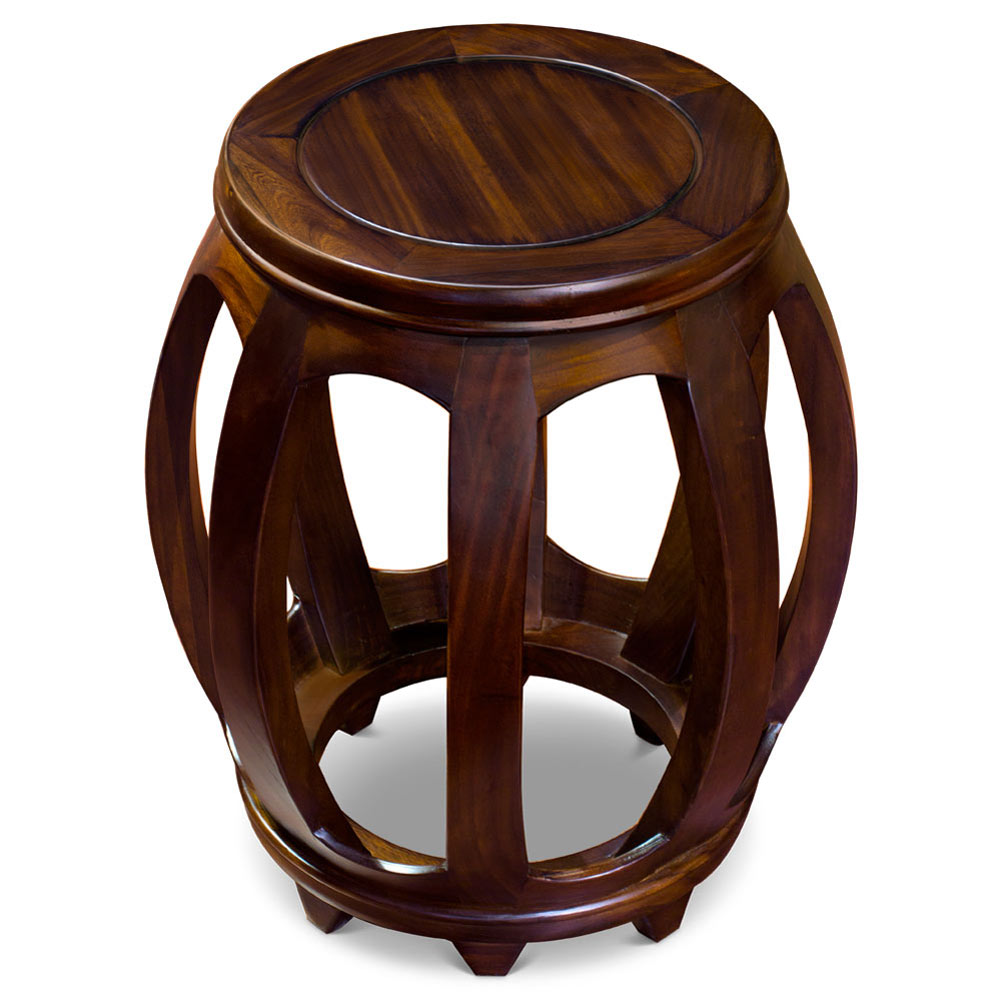 Mahogany Finish Elmwood Palace Oriental Drum Stool