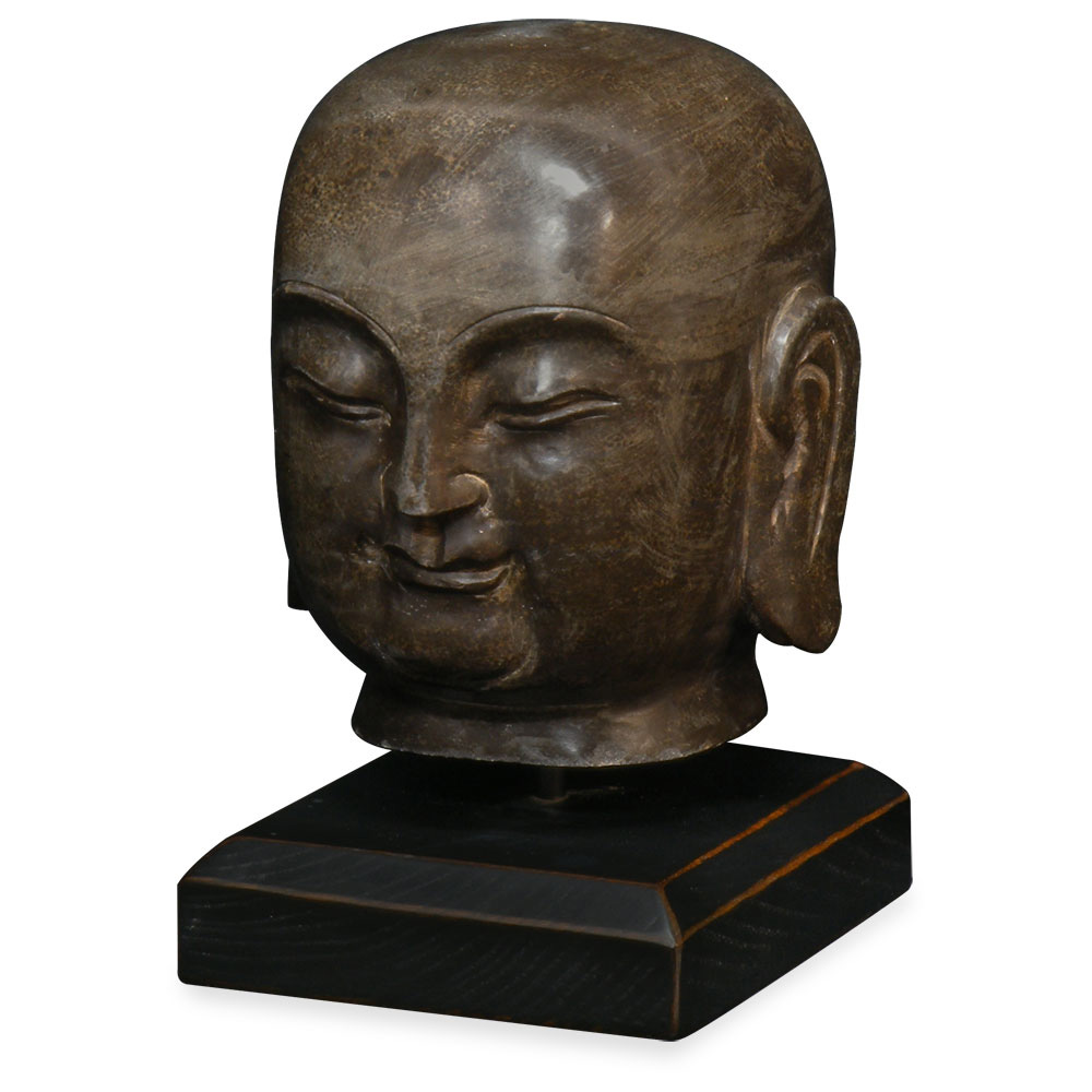 Large Zen Stone Monk Head Oriental Sculpture