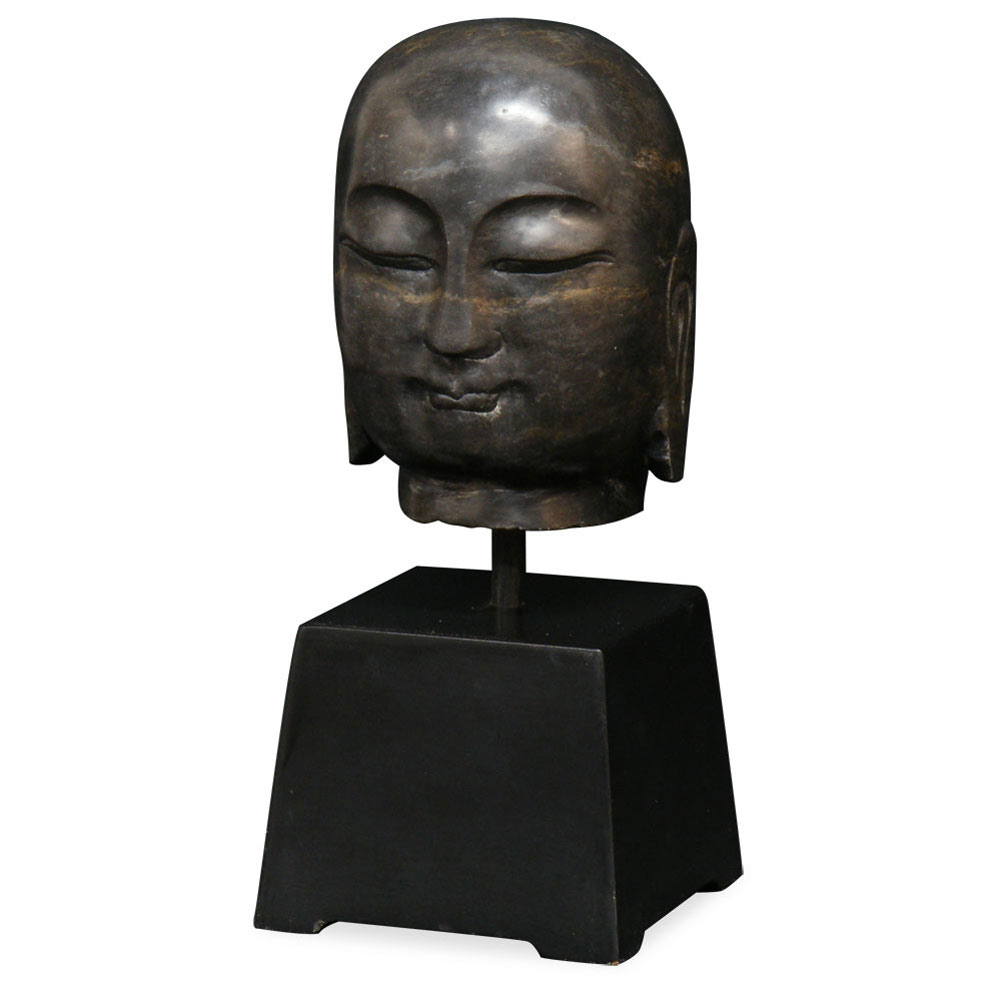 Zen Stone Monk Head Oriental Sculpture