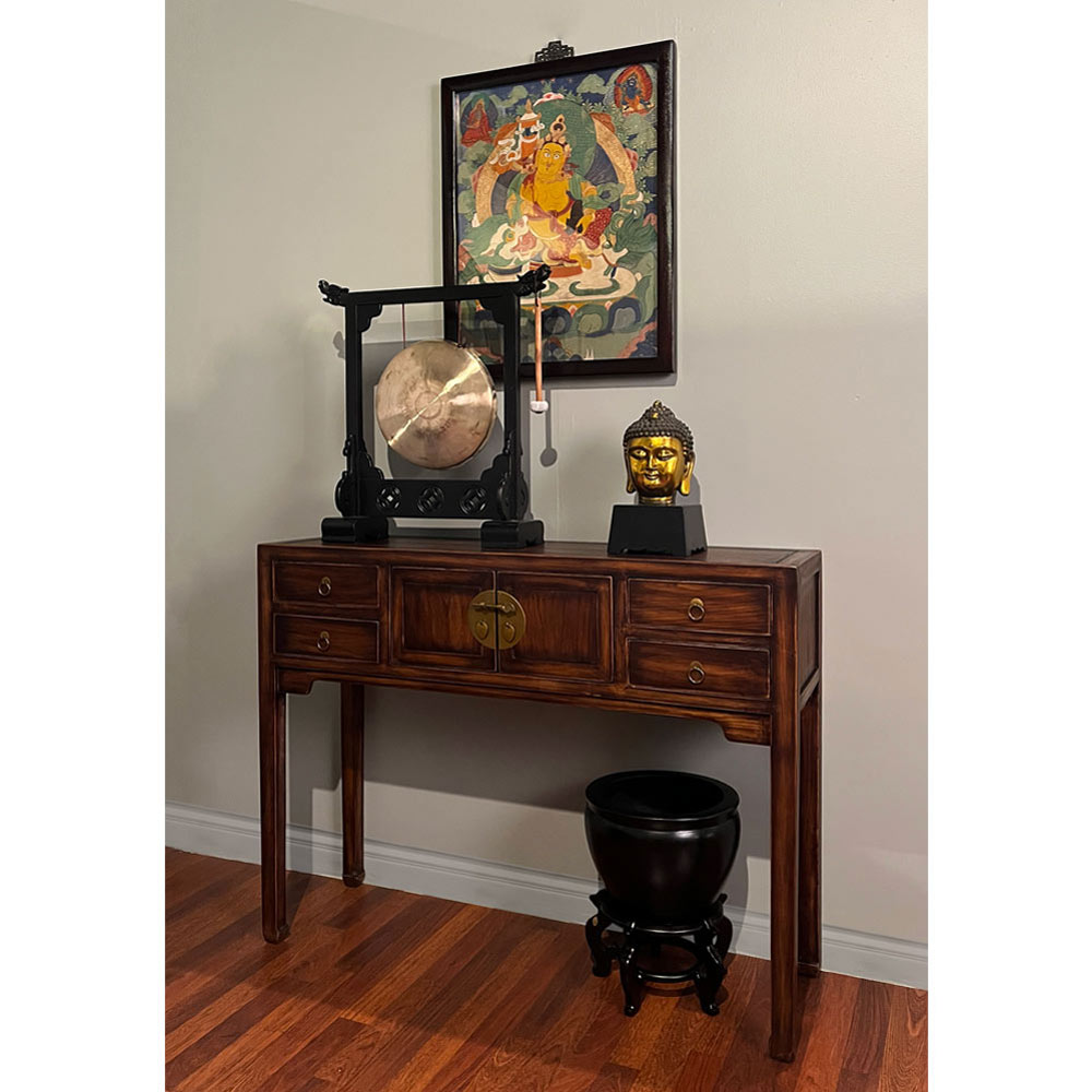 45in Mahogany Finish Elmwood Chinese Mandarin Console Cabinet