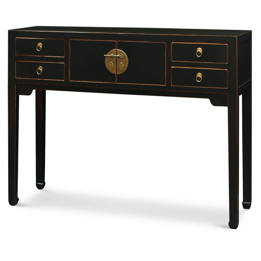 Distressed Black Elmwood Chinese Mandarin Console