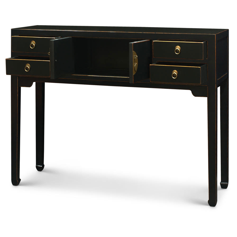 Distressed Black Elmwood Chinese Mandarin Console