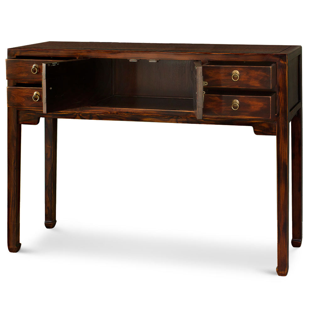 Mahogany Finish Elmwood Chinese Mandarin Console