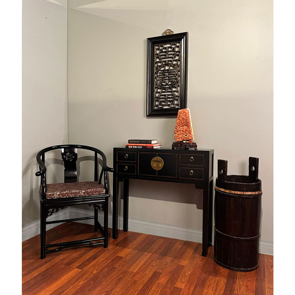 Distressed Black Petite Elmwood Chinese Mandarin Console