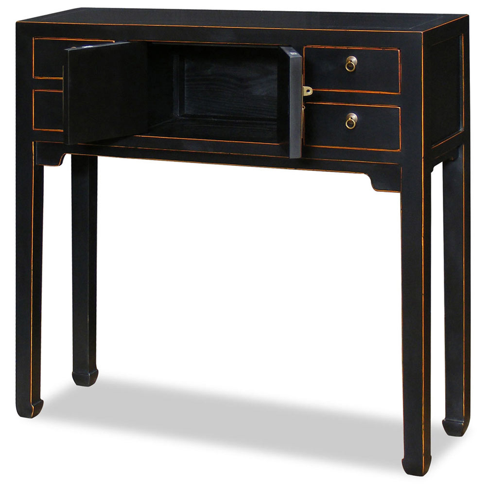 Distressed Black Petite Elmwood Chinese Mandarin Console