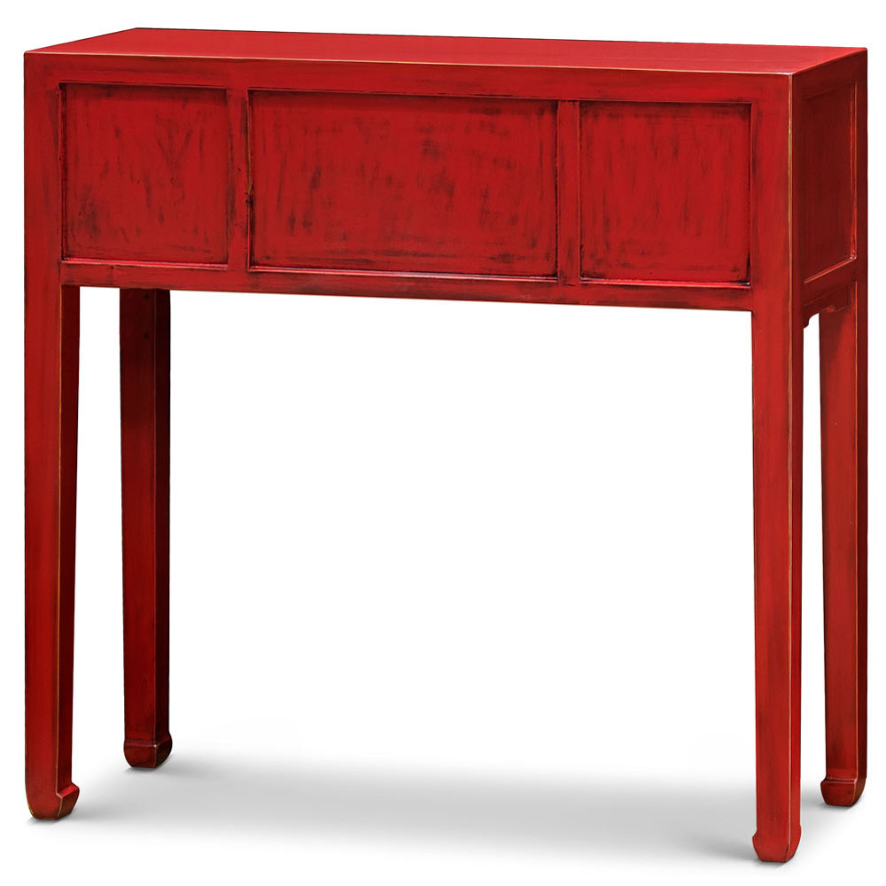 Distressed Red Petite Elmwood Chinese Mandarin Console