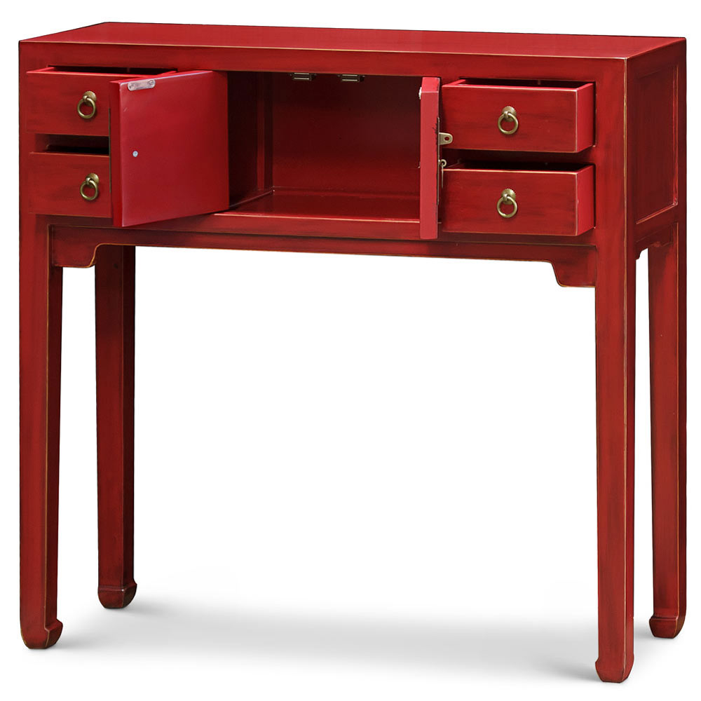 Distressed Red Petite Elmwood Chinese Mandarin Console