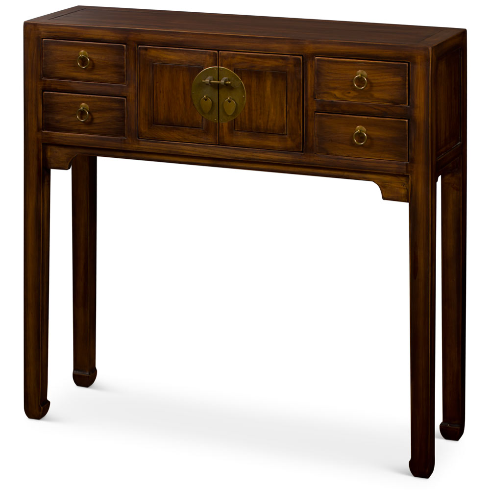 Mahogany Finish Elmwood Petite Chinese Mandarin Console
