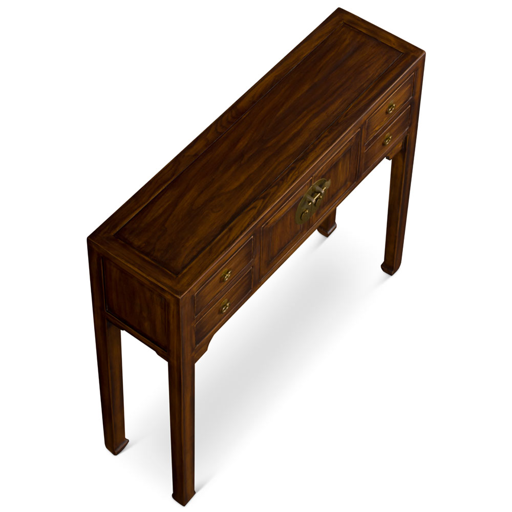 Mahogany Finish Elmwood Petite Chinese Mandarin Console