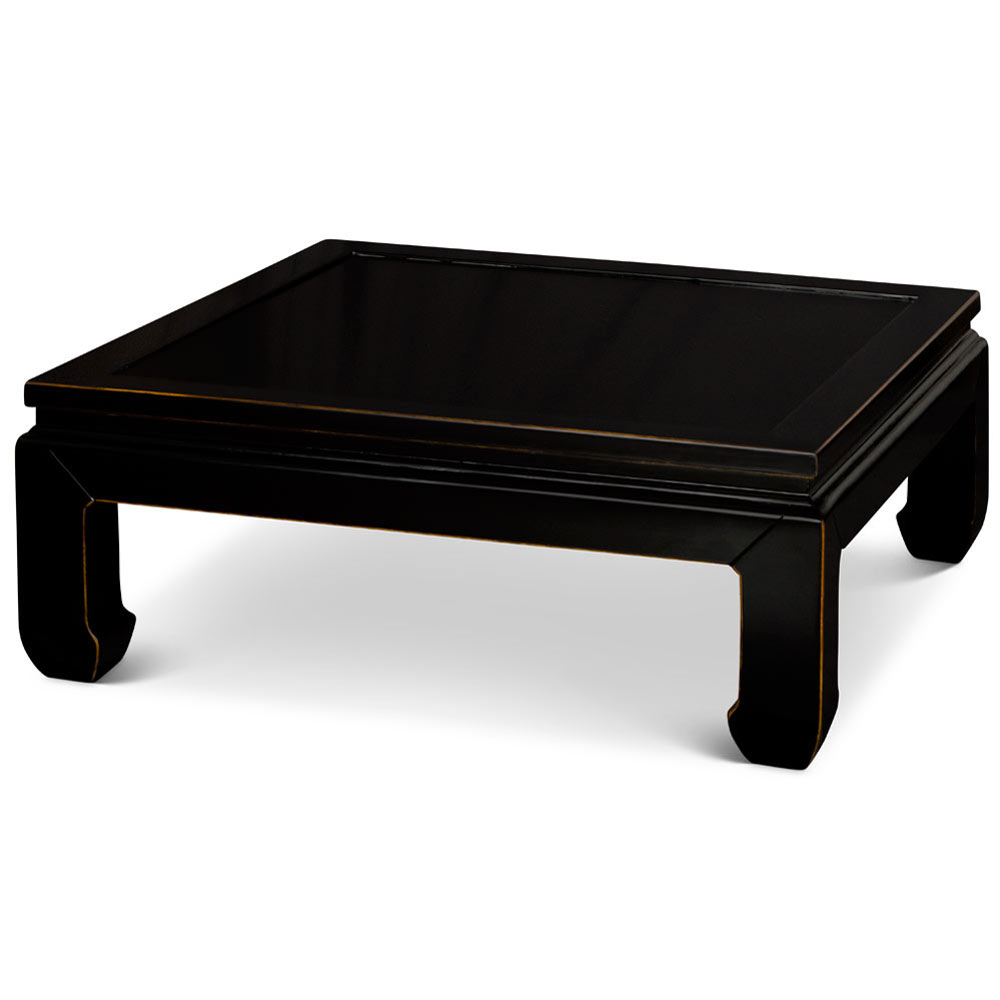 Distressed Black Elmwood Chinese Ming Style Coffee Table