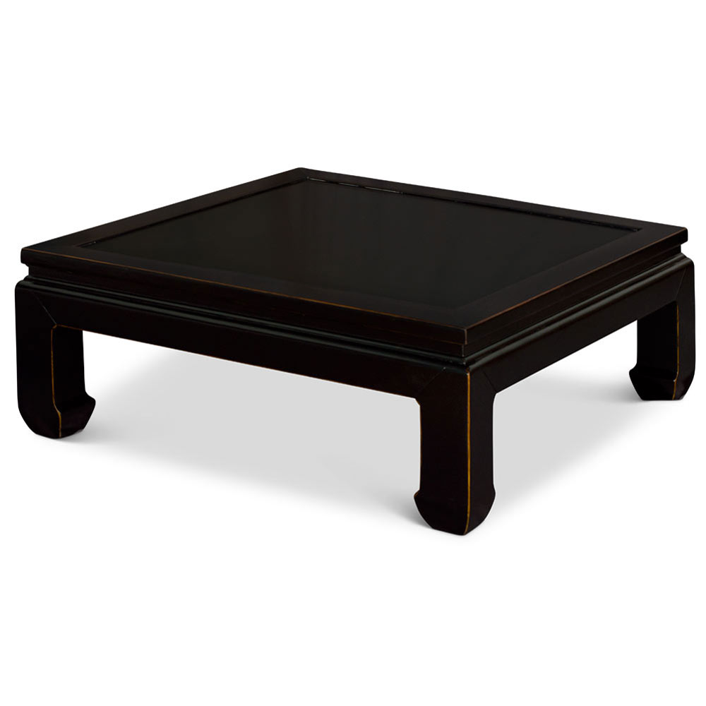 Distressed Black Elmwood Chinese Ming Style Coffee Table