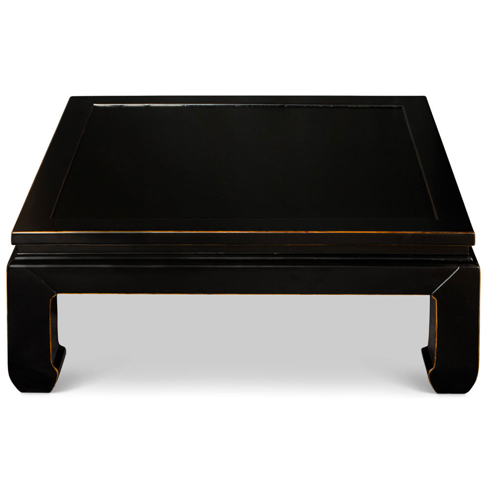 Distressed Black Elmwood Chinese Ming Style Coffee Table