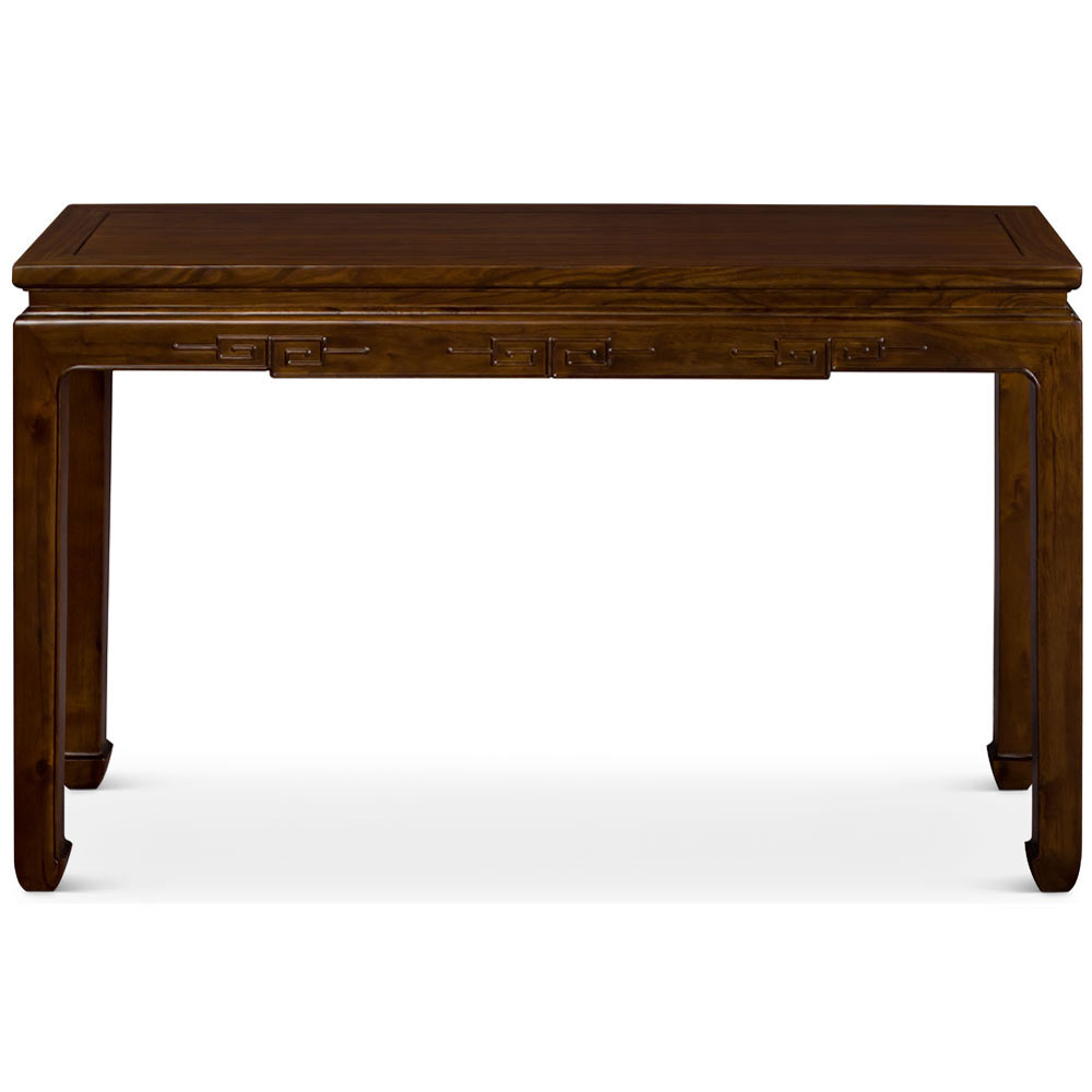 Light Espresso Elmwood Chinese Key Motif Asian Console Table