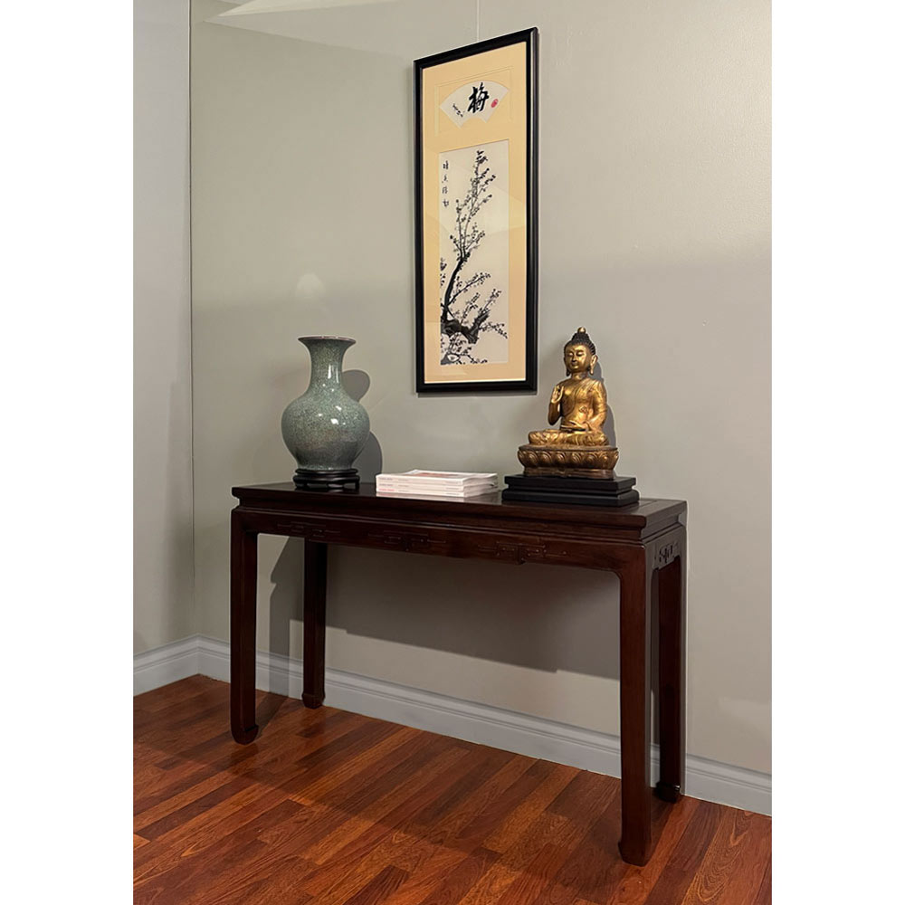 Light Espresso Elmwood Chinese Key Motif Asian Console Table