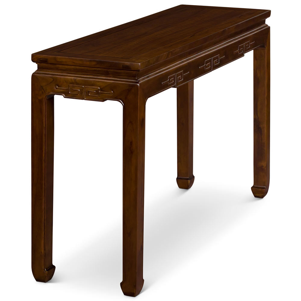 Light Espresso Elmwood Chinese Key Motif Asian Console Table