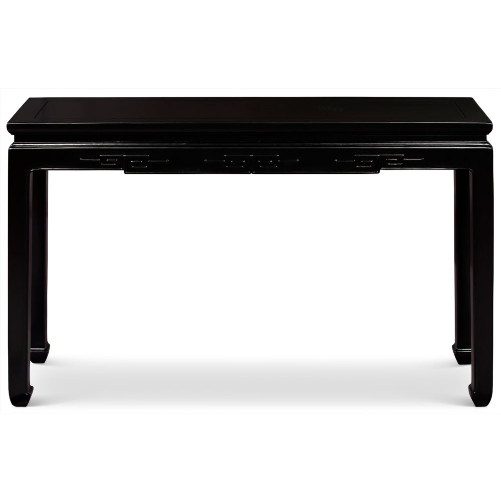 48in Matte Black Elmwood Chinese Key Motif Asian Console Table